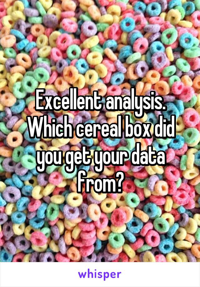 Excellent analysis. Which cereal box did you get your data from?