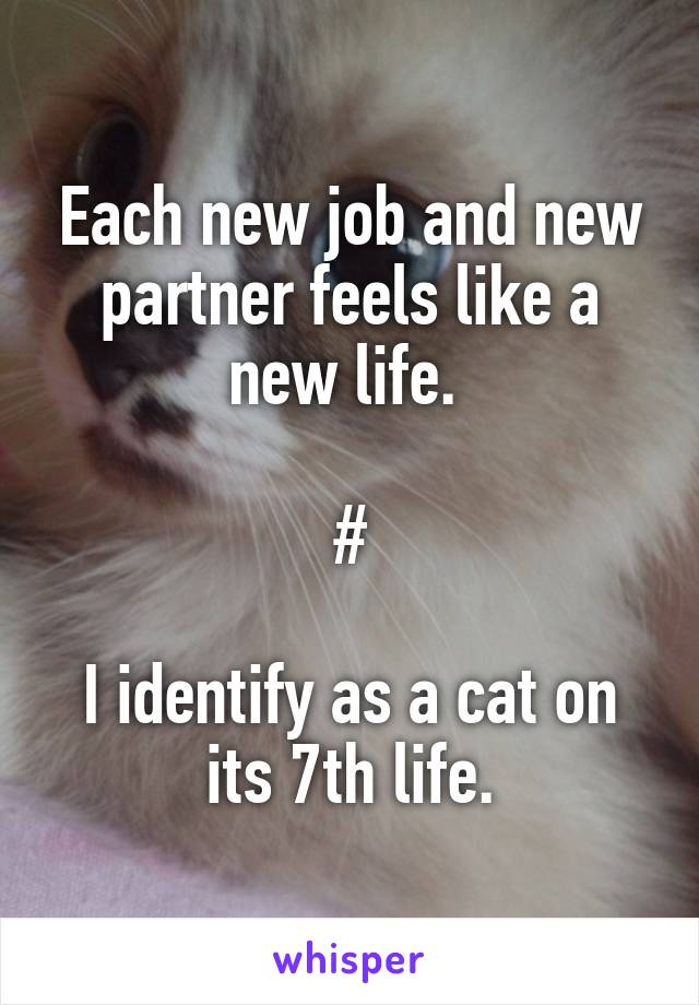 Each new job and new partner feels like a new life. 

#

I identify as a cat on its 7th life.