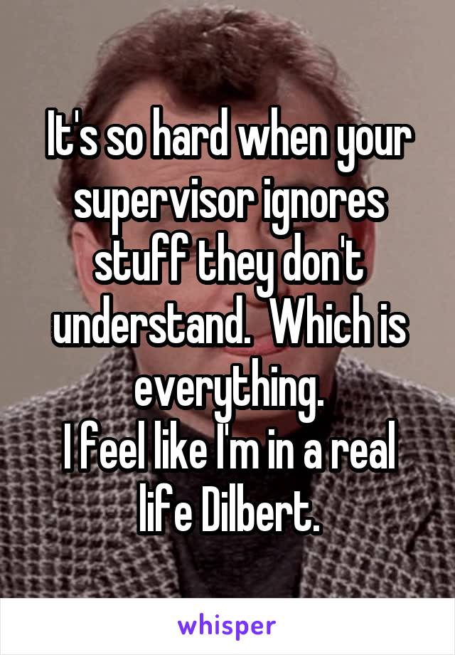 It's so hard when your supervisor ignores stuff they don't understand.  Which is everything.
I feel like I'm in a real life Dilbert.