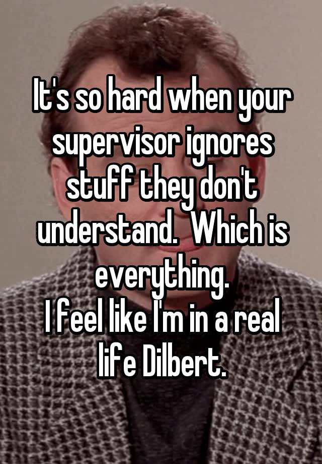 It's so hard when your supervisor ignores stuff they don't understand.  Which is everything.
I feel like I'm in a real life Dilbert.