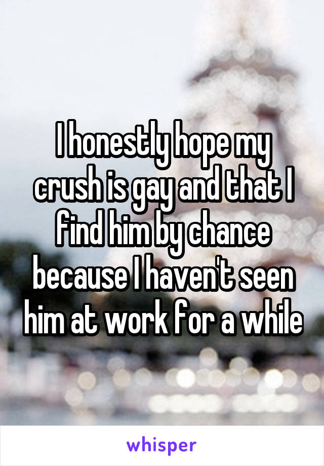 I honestly hope my crush is gay and that I find him by chance because I haven't seen him at work for a while