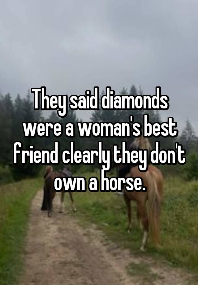 They said diamonds were a woman's best friend clearly they don't own a horse.