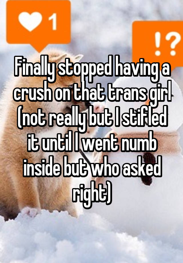 Finally stopped having a crush on that trans girl (not really but I stifled it until I went numb inside but who asked right)