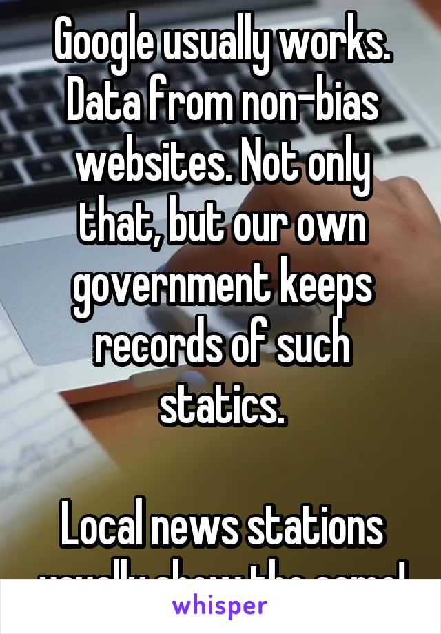 Google usually works. Data from non-bias websites. Not only that, but our own government keeps records of such statics.

Local news stations usually show the same!