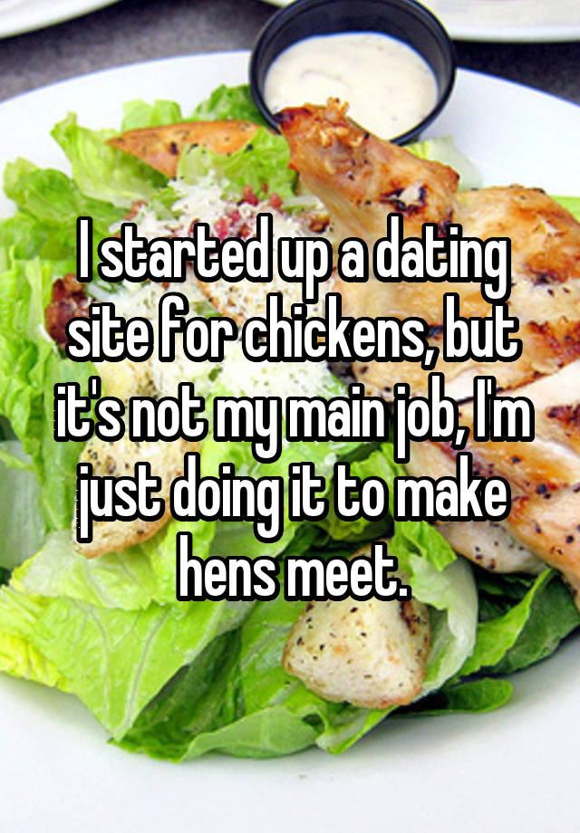 I started up a dating site for chickens, but it's not my main job, I'm just doing it to make hens meet.