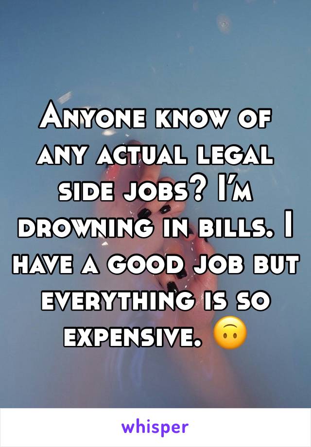 Anyone know of any actual legal side jobs? I’m drowning in bills. I have a good job but everything is so expensive. 🙃