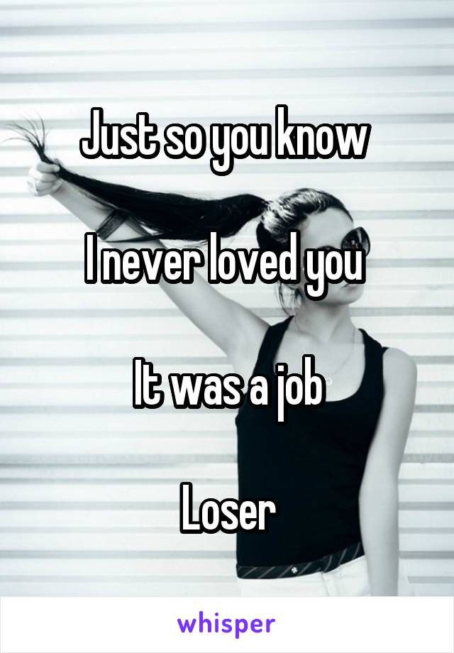 Just so you know 

I never loved you 

It was a job

Loser