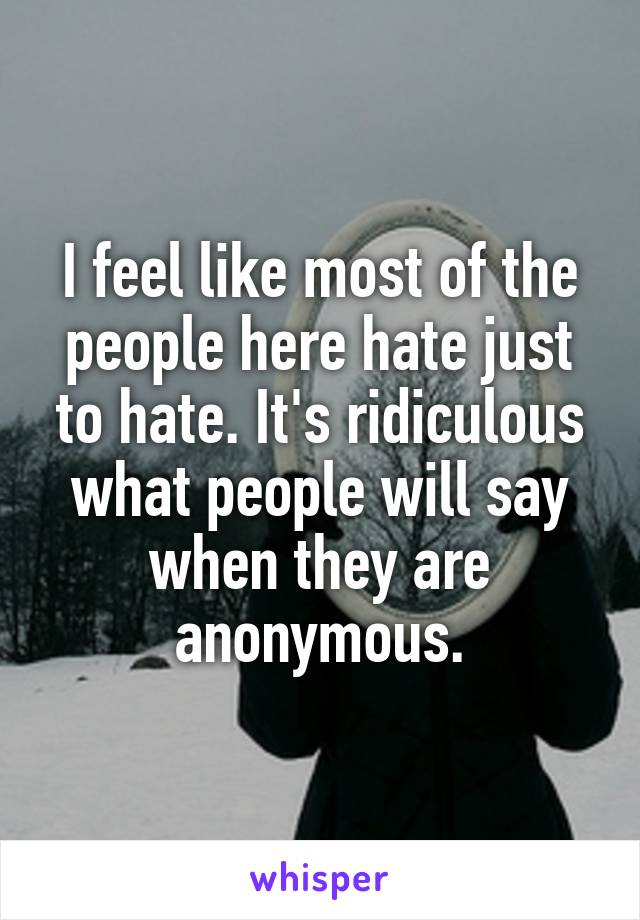 I feel like most of the people here hate just to hate. It's ridiculous what people will say when they are anonymous.