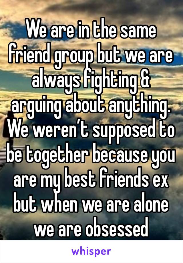 We are in the same friend group but we are always fighting & arguing about anything. We weren’t supposed to be together because you are my best friends ex but when we are alone we are obsessed 