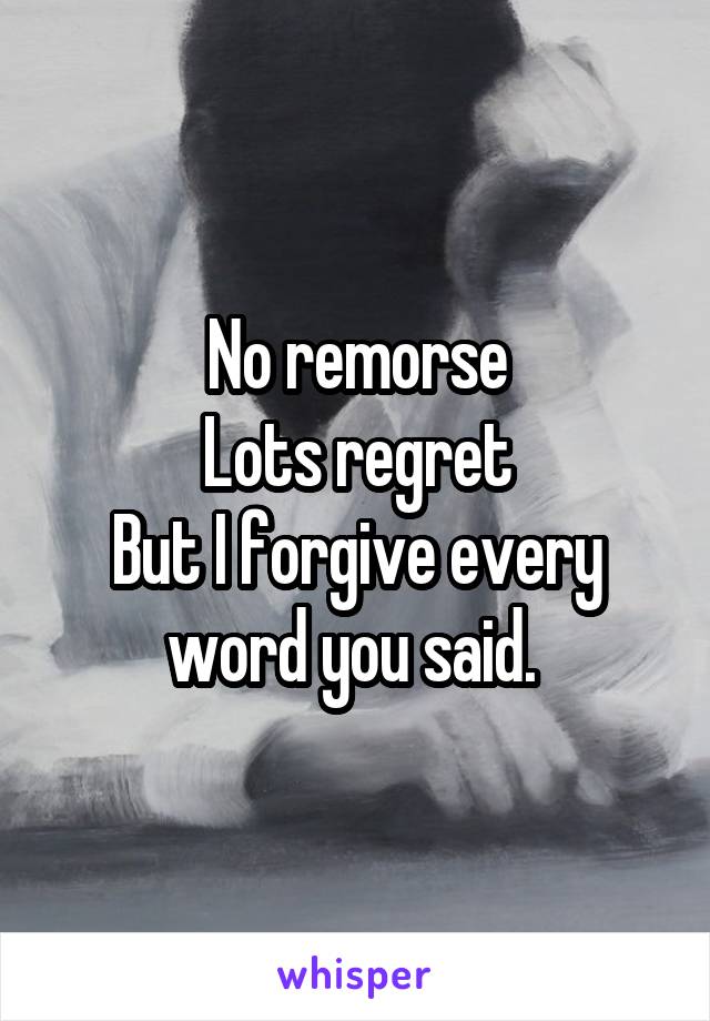 No remorse
Lots regret
But I forgive every word you said. 