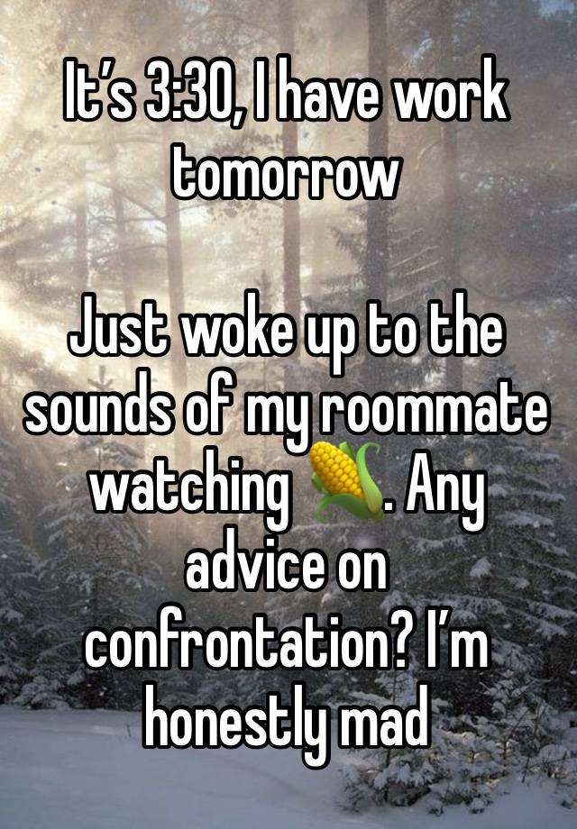 It’s 3:30, I have work tomorrow 

Just woke up to the sounds of my roommate watching 🌽. Any advice on confrontation? I’m honestly mad 