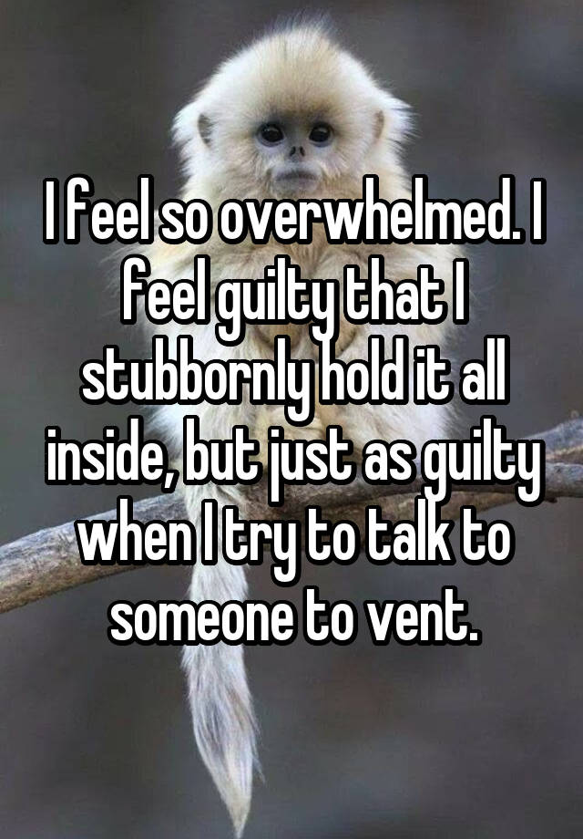 I feel so overwhelmed. I feel guilty that I stubbornly hold it all inside, but just as guilty when I try to talk to someone to vent.