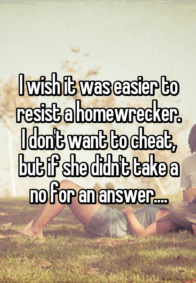 I wish it was easier to resist a homewrecker.
I don't want to cheat, but if she didn't take a no for an answer....