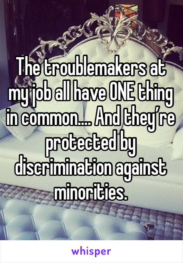 The troublemakers at my job all have ONE thing in common…. And they’re protected by discrimination against minorities.