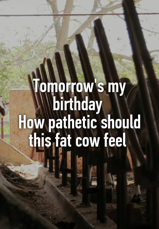 Tomorrow's my birthday 
How pathetic should this fat cow feel 