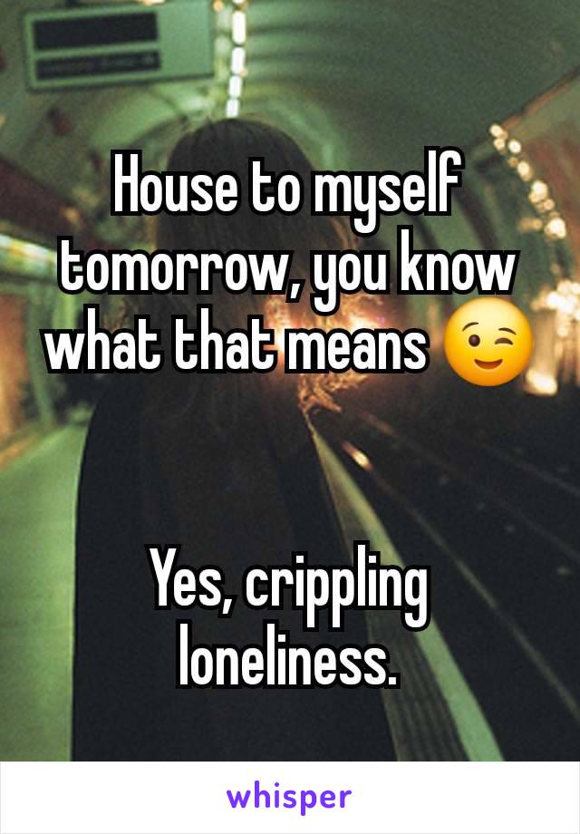 House to myself tomorrow, you know what that means 😉


Yes, crippling loneliness.