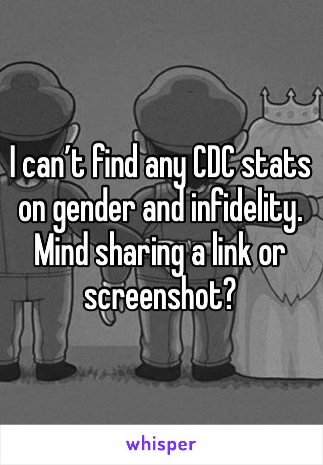 I can’t find any CDC stats on gender and infidelity. Mind sharing a link or screenshot?