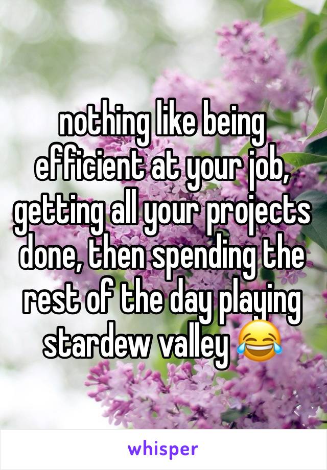 nothing like being efficient at your job, getting all your projects done, then spending the rest of the day playing stardew valley 😂 