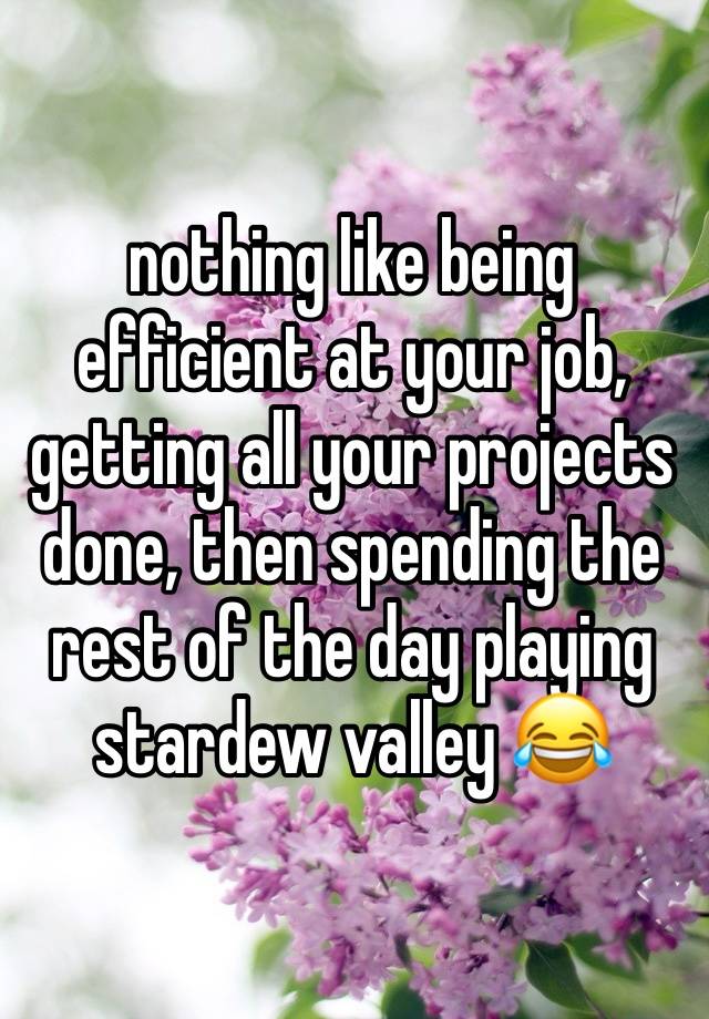 nothing like being efficient at your job, getting all your projects done, then spending the rest of the day playing stardew valley 😂 