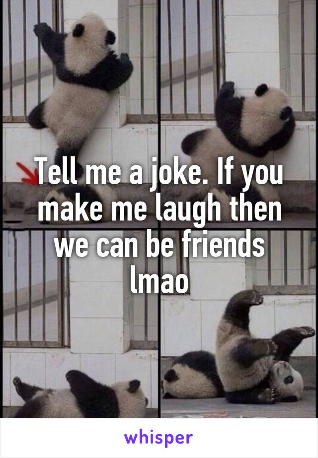 Tell me a joke. If you make me laugh then we can be friends lmao