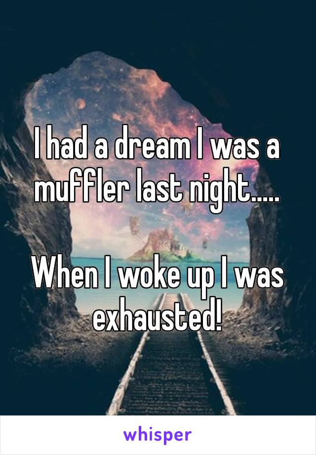 I had a dream I was a muffler last night…..

When I woke up I was exhausted!