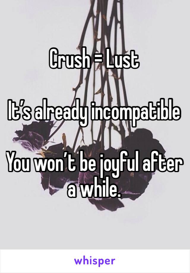 Crush = Lust

It’s already incompatible

You won’t be joyful after a while.