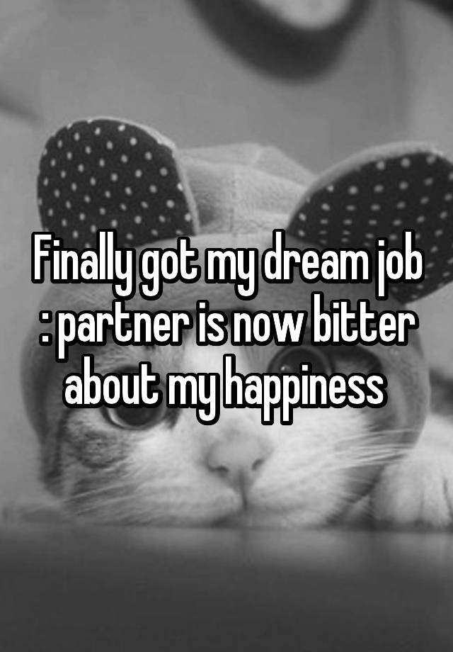 Finally got my dream job : partner is now bitter about my happiness 