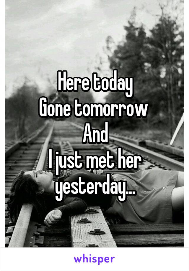 Here today
Gone tomorrow 
And
I just met her yesterday...