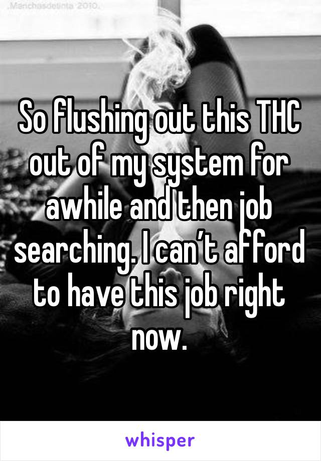 So flushing out this THC out of my system for awhile and then job searching. I can’t afford to have this job right now. 