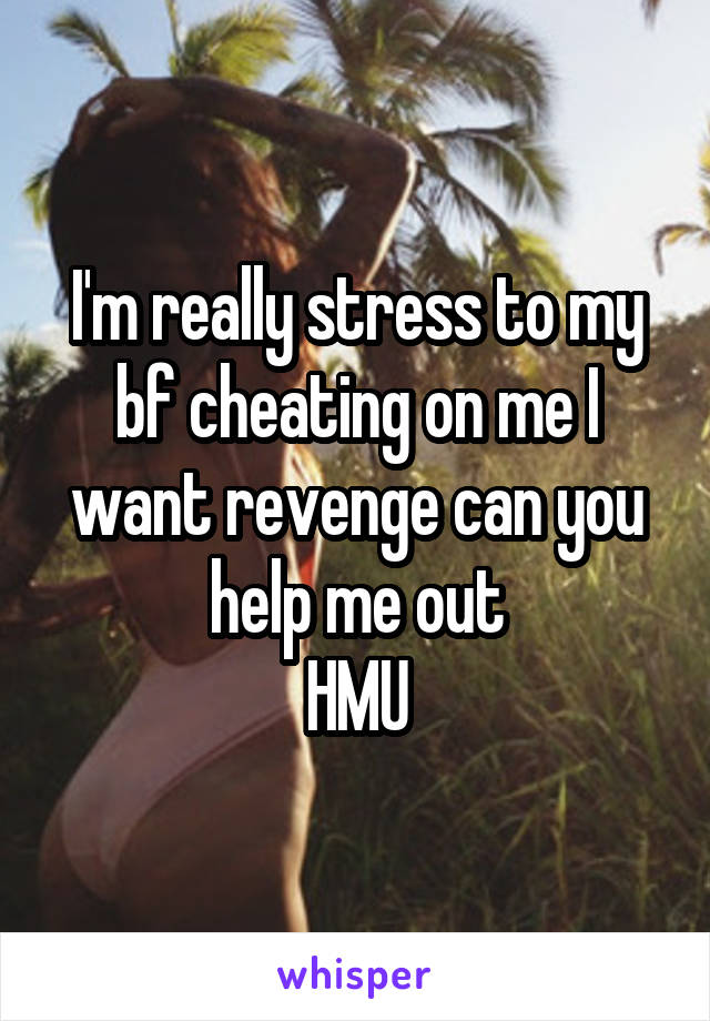 I'm really stress to my bf cheating on me I want revenge can you help me out
HMU