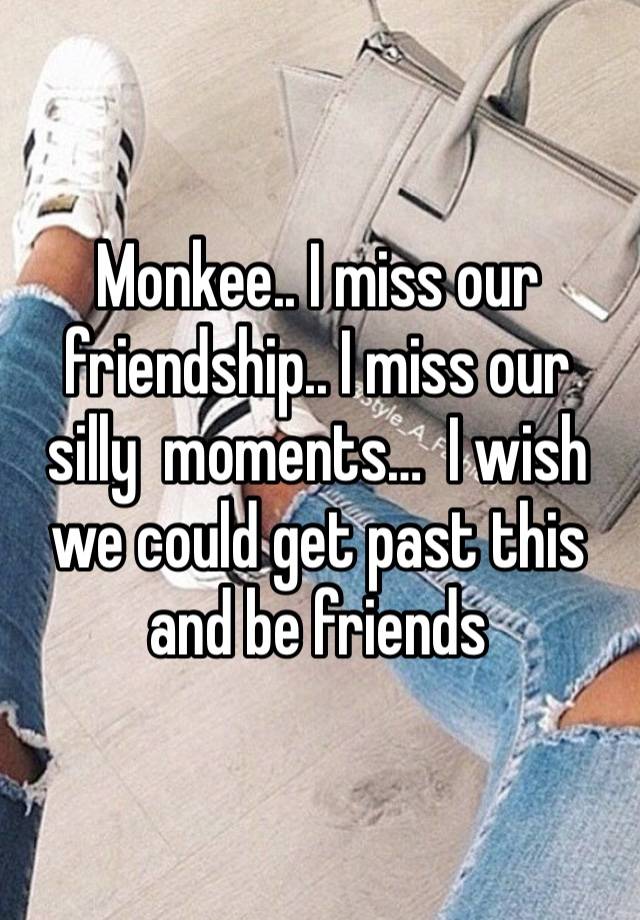 Monkee.. I miss our friendship.. I miss our silly  moments…  I wish we could get past this and be friends