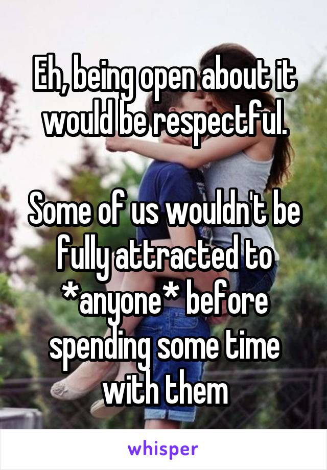 Eh, being open about it would be respectful.

Some of us wouldn't be fully attracted to *anyone* before spending some time with them