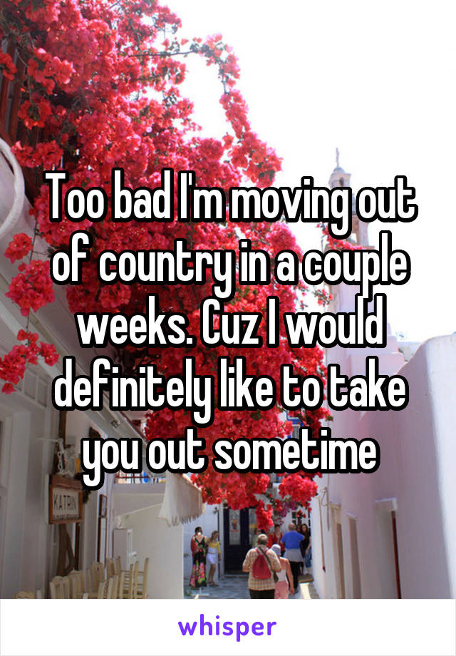 Too bad I'm moving out of country in a couple weeks. Cuz I would definitely like to take you out sometime