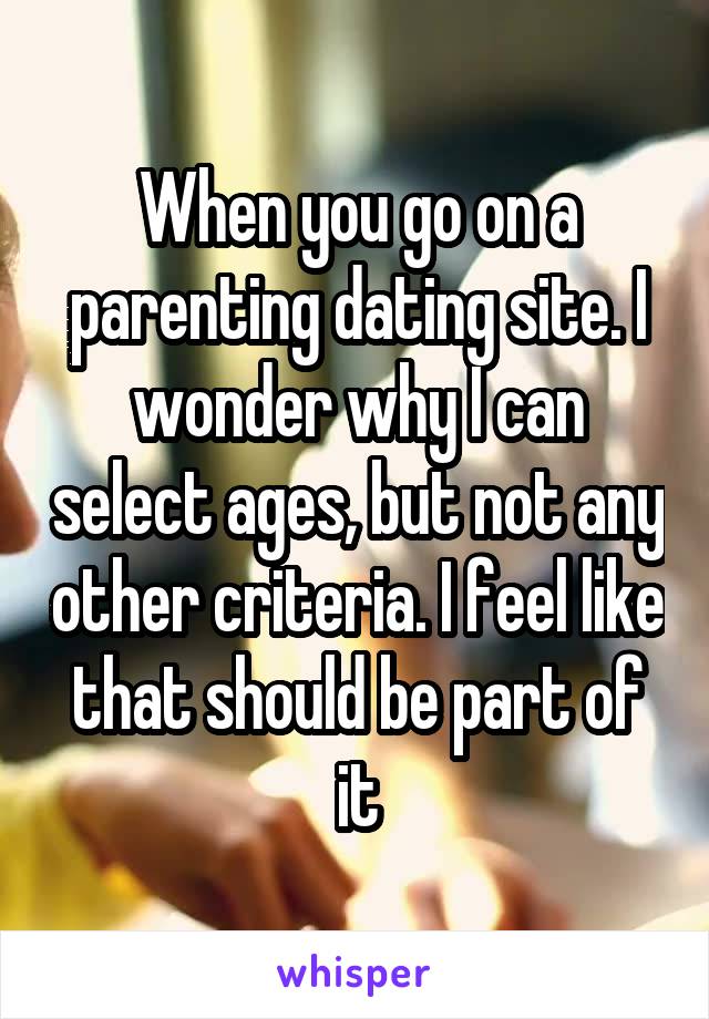 When you go on a parenting dating site. I wonder why I can select ages, but not any other criteria. I feel like that should be part of it