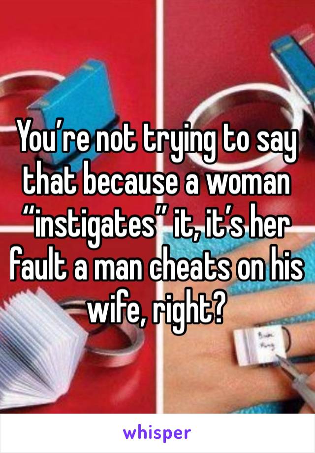 You’re not trying to say that because a woman “instigates” it, it’s her fault a man cheats on his wife, right?