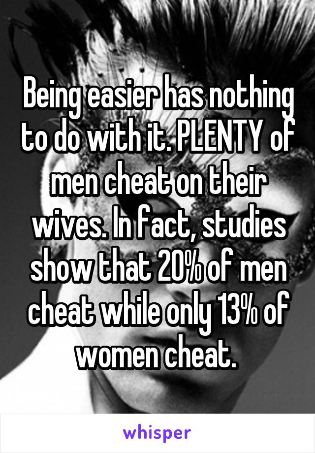 Being easier has nothing to do with it. PLENTY of men cheat on their wives. In fact, studies show that 20% of men cheat while only 13% of women cheat. 