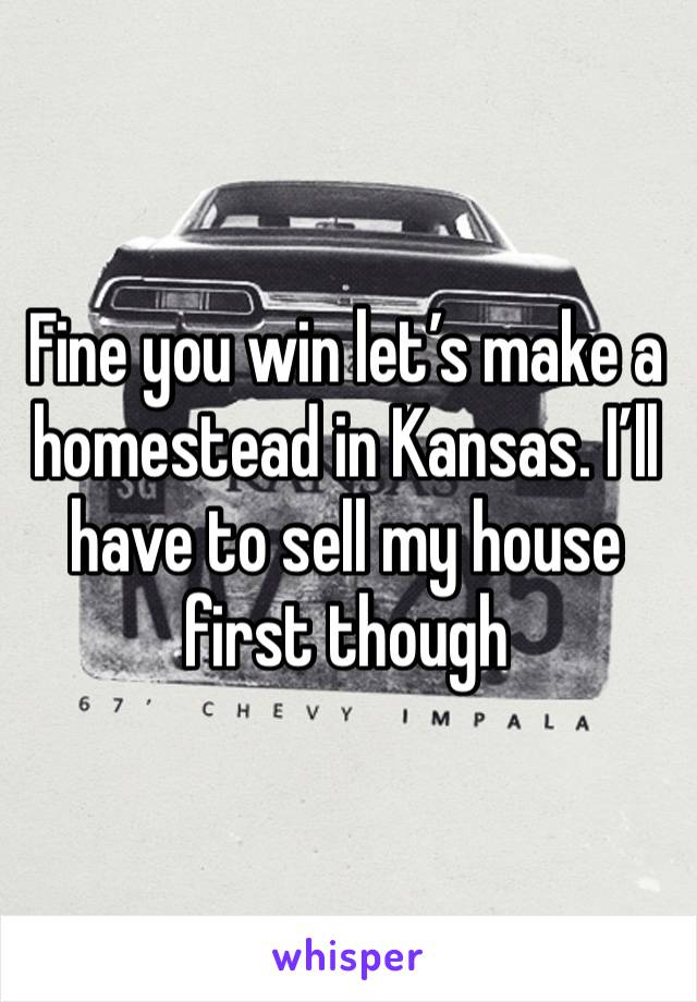 Fine you win let’s make a homestead in Kansas. I’ll have to sell my house first though 