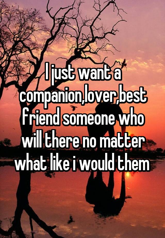 I just want a companion,lover,best friend someone who will there no matter what like i would them 