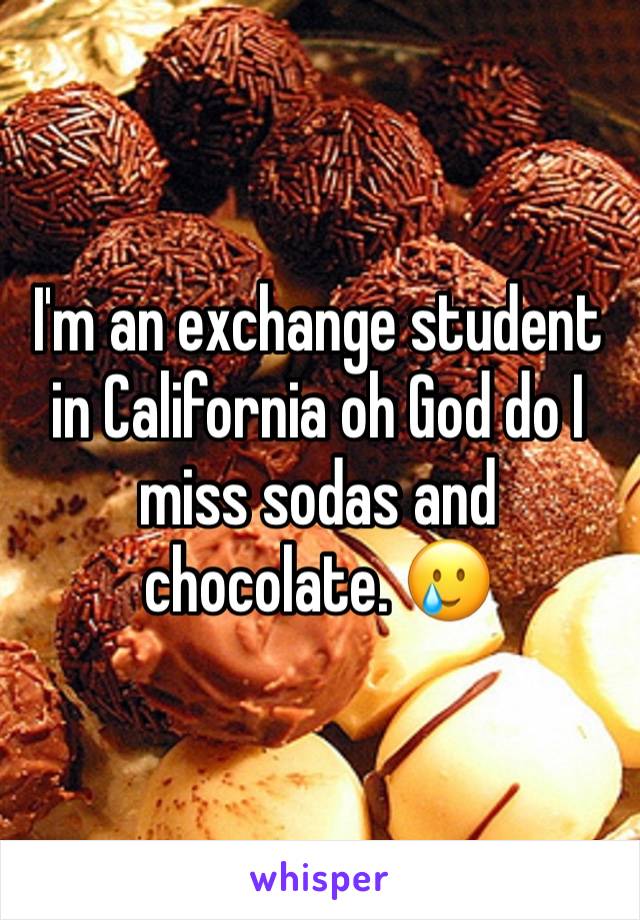 I'm an exchange student in California oh God do I miss sodas and chocolate. 🥲