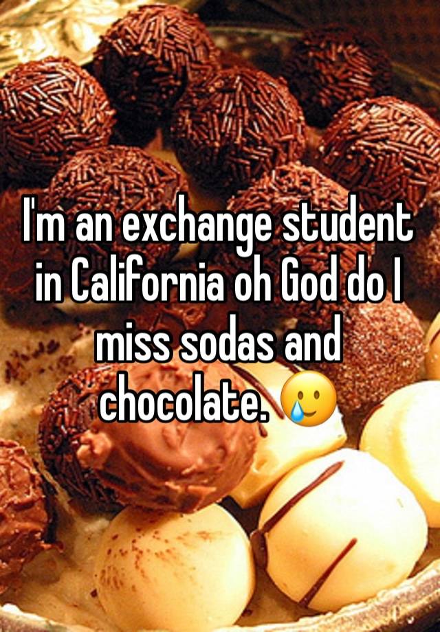 I'm an exchange student in California oh God do I miss sodas and chocolate. 🥲