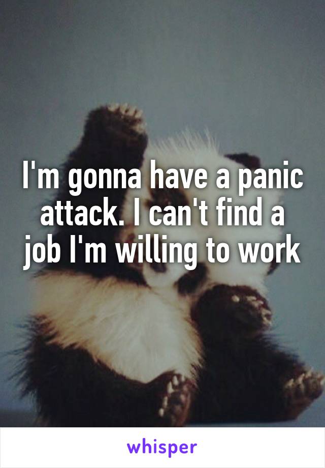 I'm gonna have a panic attack. I can't find a job I'm willing to work 