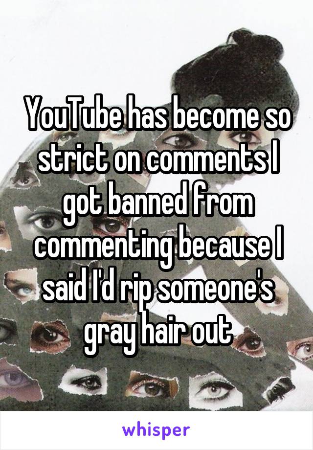 YouTube has become so strict on comments I got banned from commenting because I said I'd rip someone's gray hair out