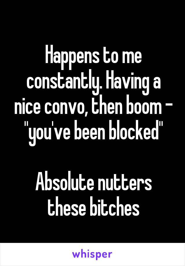 Happens to me constantly. Having a nice convo, then boom - "you've been blocked"

Absolute nutters these bitches