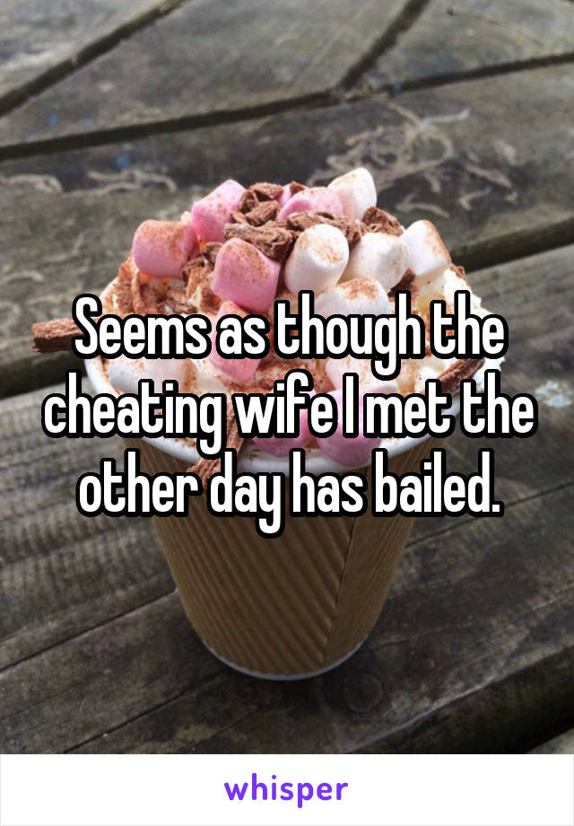 Seems as though the cheating wife I met the other day has bailed.