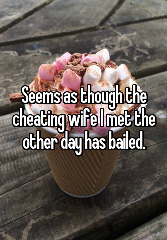 Seems as though the cheating wife I met the other day has bailed.