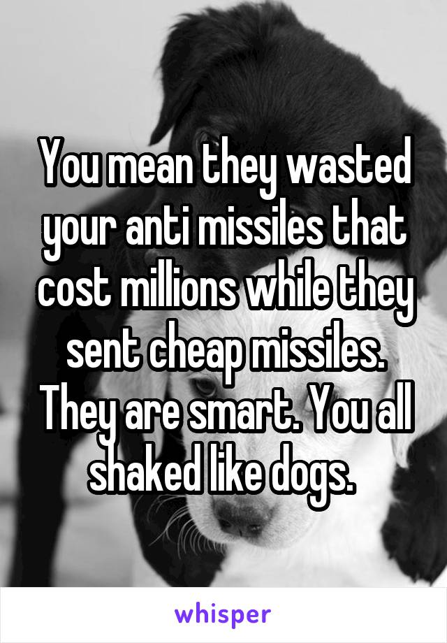 You mean they wasted your anti missiles that cost millions while they sent cheap missiles. They are smart. You all shaked like dogs. 