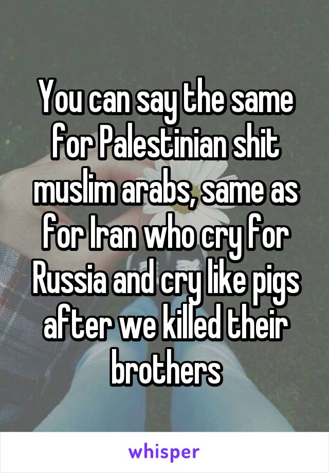 You can say the same for Palestinian shit muslim arabs, same as for Iran who cry for Russia and cry like pigs after we killed their brothers