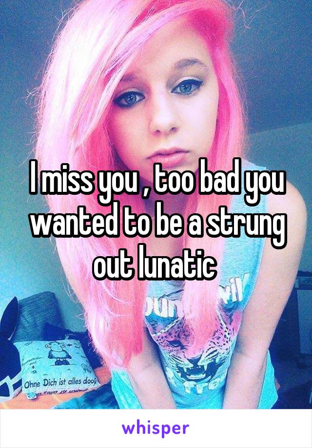 I miss you , too bad you wanted to be a strung out lunatic 