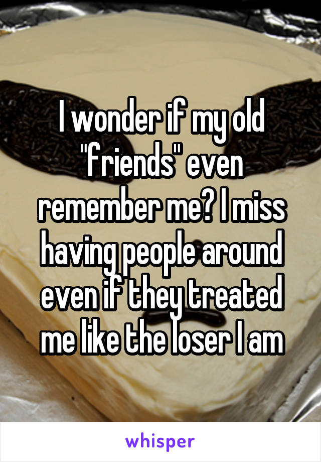 I wonder if my old "friends" even remember me? I miss having people around even if they treated me like the loser I am