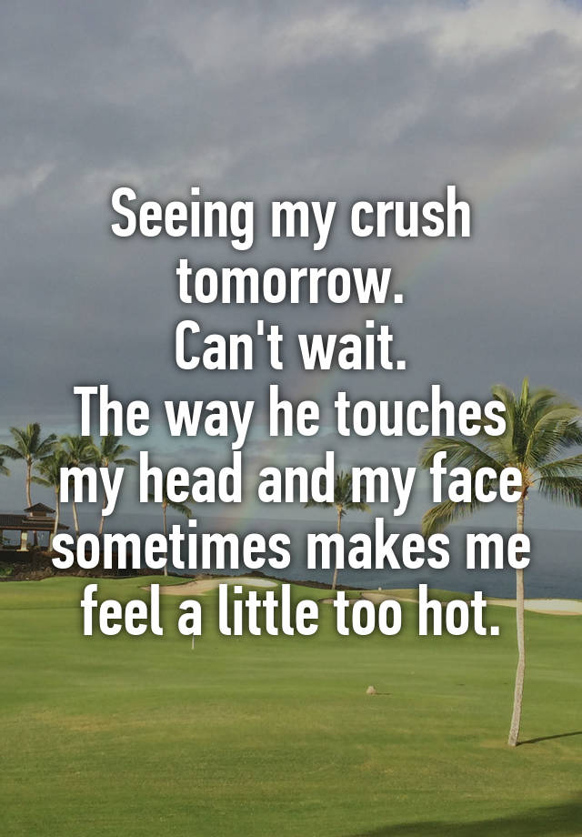 Seeing my crush tomorrow.
Can't wait.
The way he touches my head and my face sometimes makes me feel a little too hot.